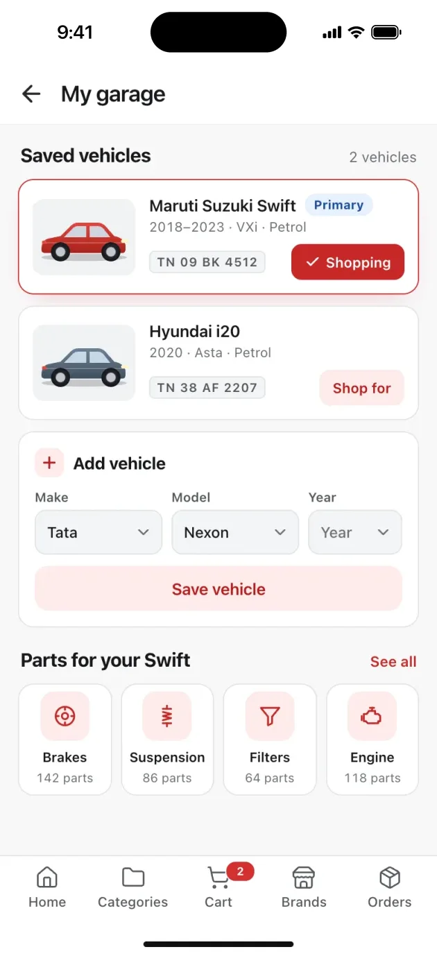 Muthu Spare Parts saved vehicles with parts for the selected car